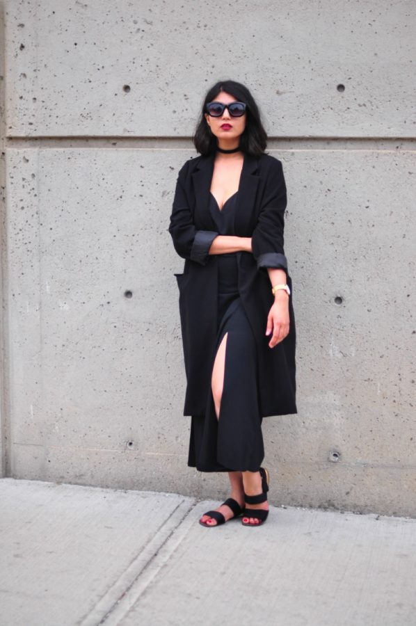 Black on black summer style, COS skirt